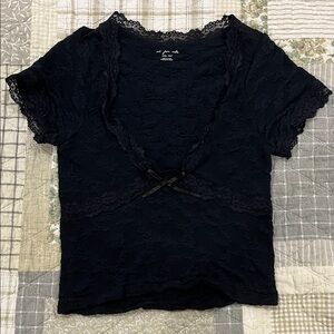 Black Lace Short Sleeve Top